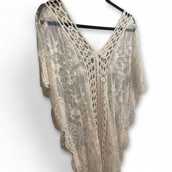NWT (L) Cupshe Cream Lace & Crochet Maxi Swim Cover Up - Picture 3 of 15